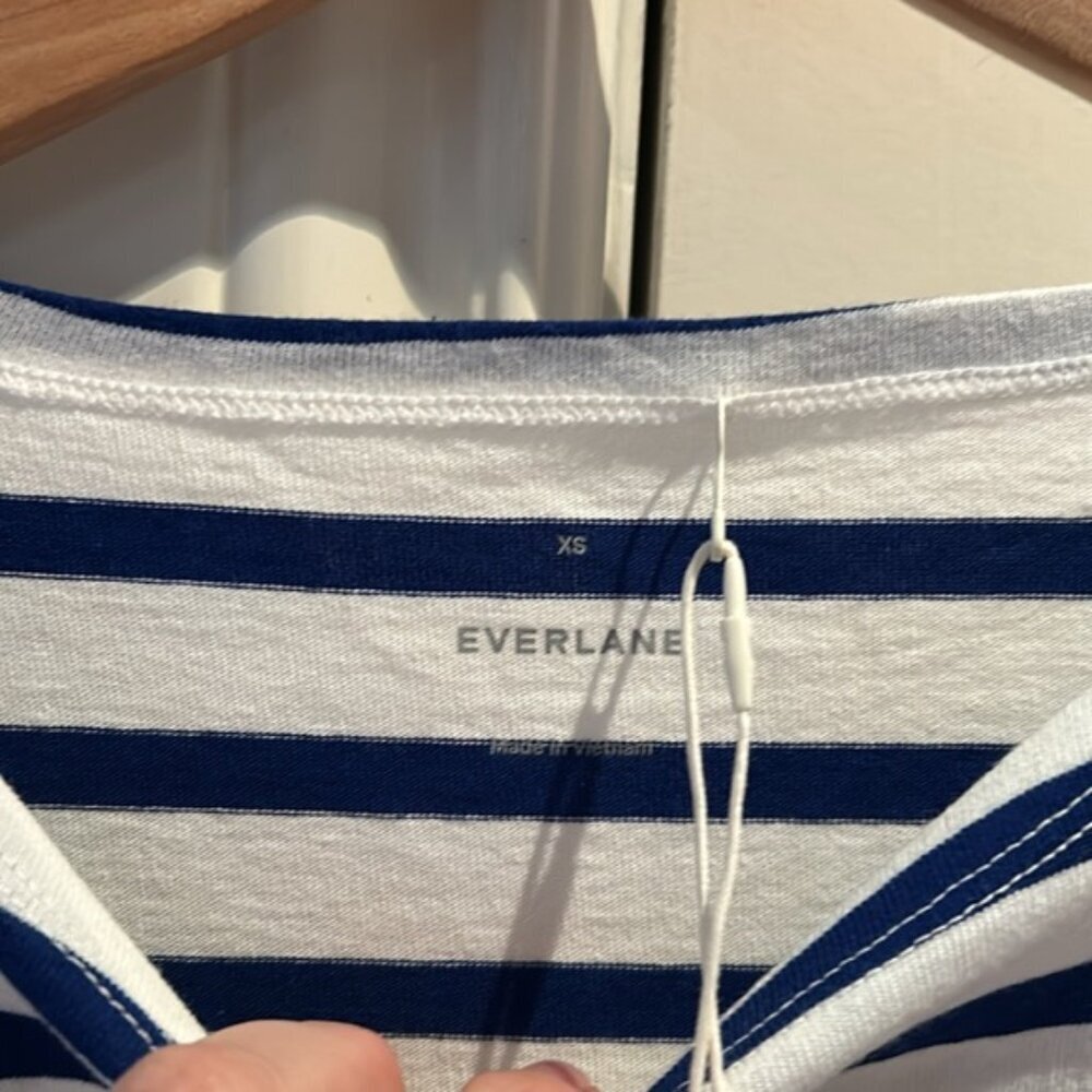 NWT EVERLANE XS organic cotton white and blue striped pull over dress - Picture 5 of 10